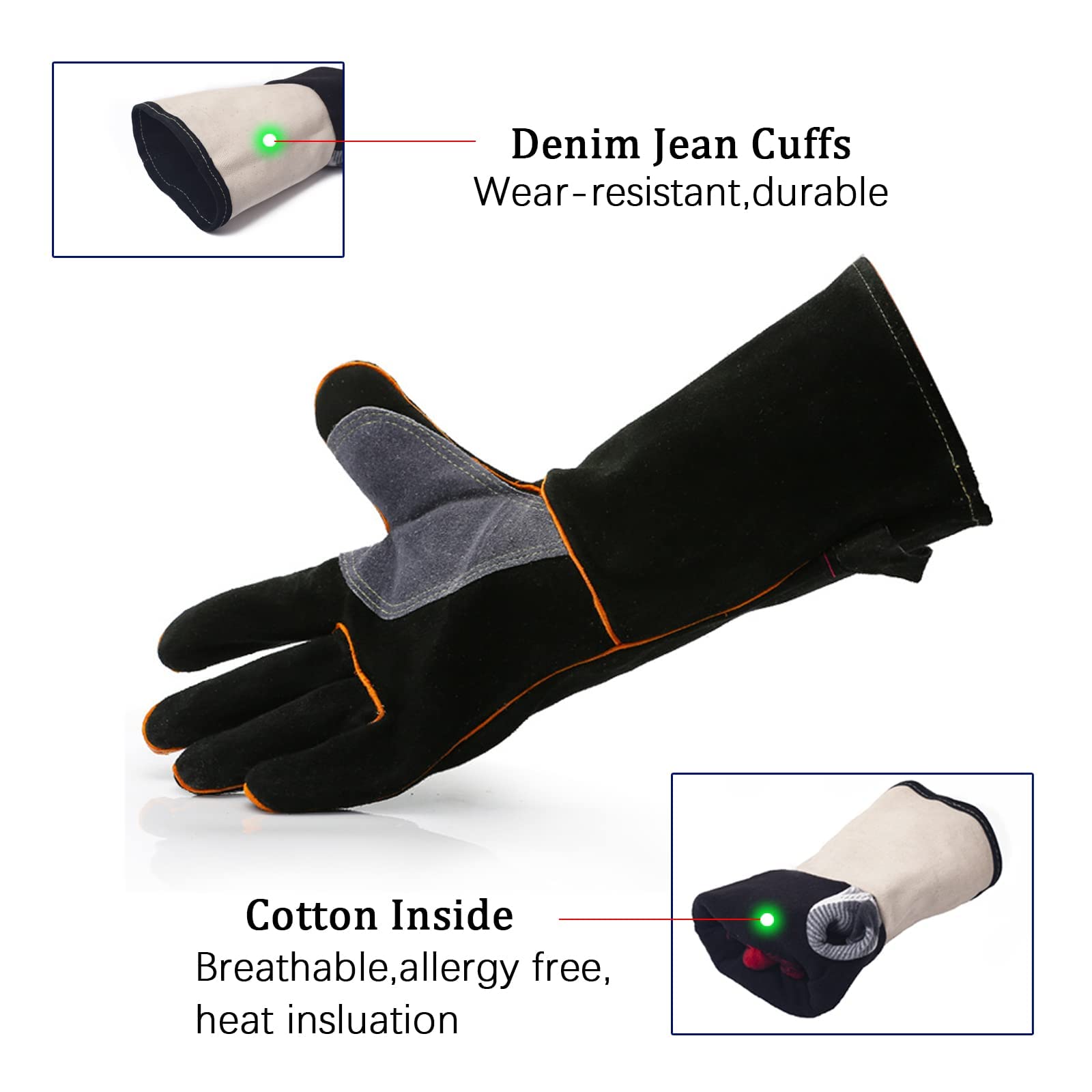 YOUYA Guantes de cuero extremadamente resistentes al calor y al fuego con costuras de Kevlar, perfectos para chimenea, estufa, horno, parrilla, soldadura, barbacoa, mig, soporte para ollas, manejo de