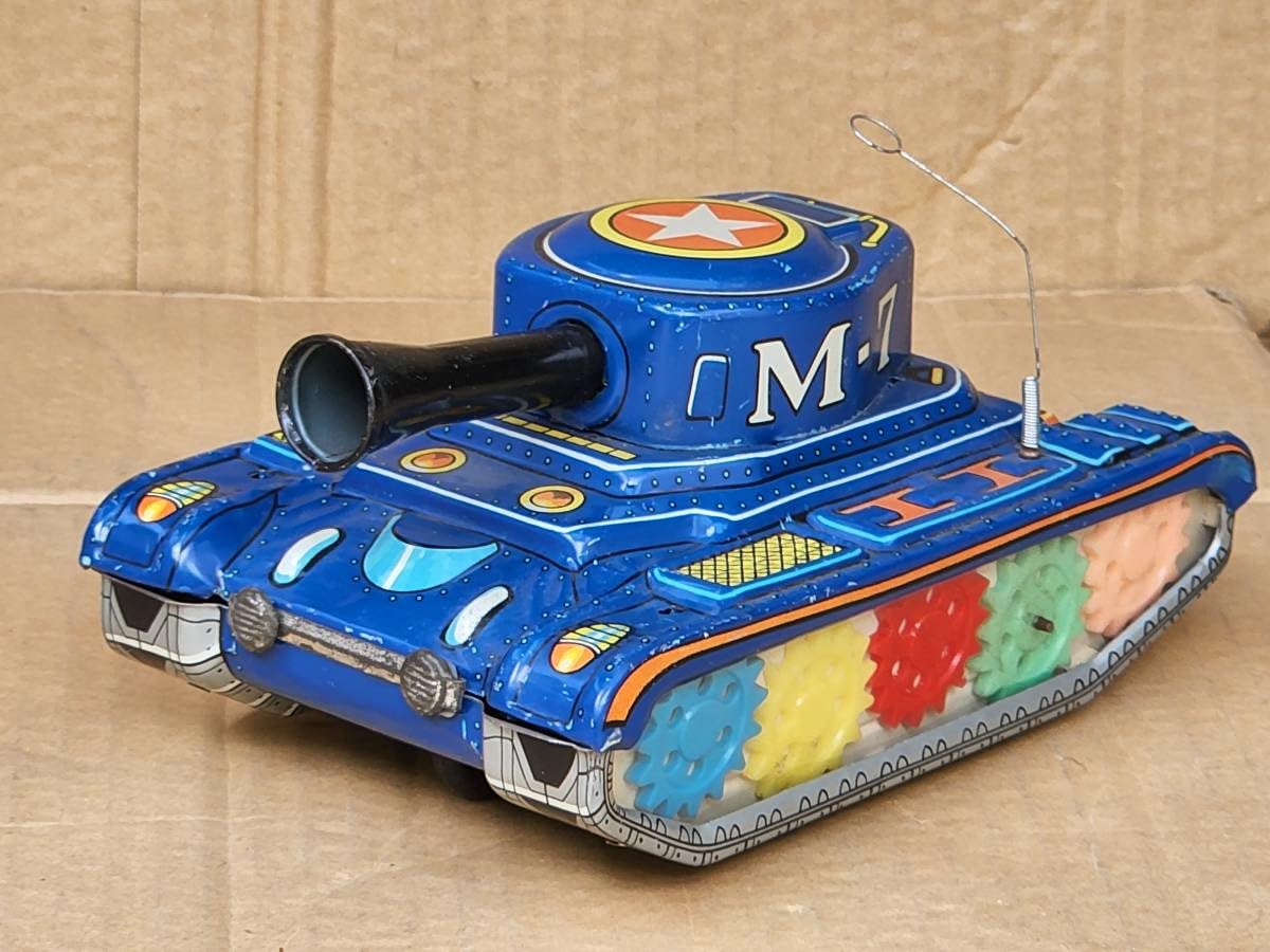 Amazon.co.jp: 19 昭和レトロ アサヒ玩具 戦車のブリキおもちゃ 