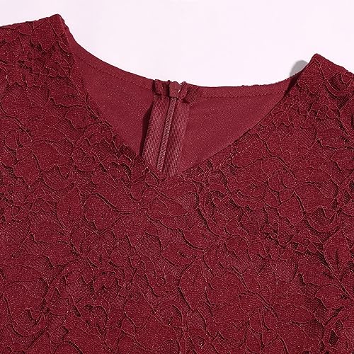 Viriber Girls Floral Lace Burdungy Dress Christmas Bridesmaid Vintage Formal Cocktail Party Swallowtail Swing Dresses 7-14 Years thumb #2