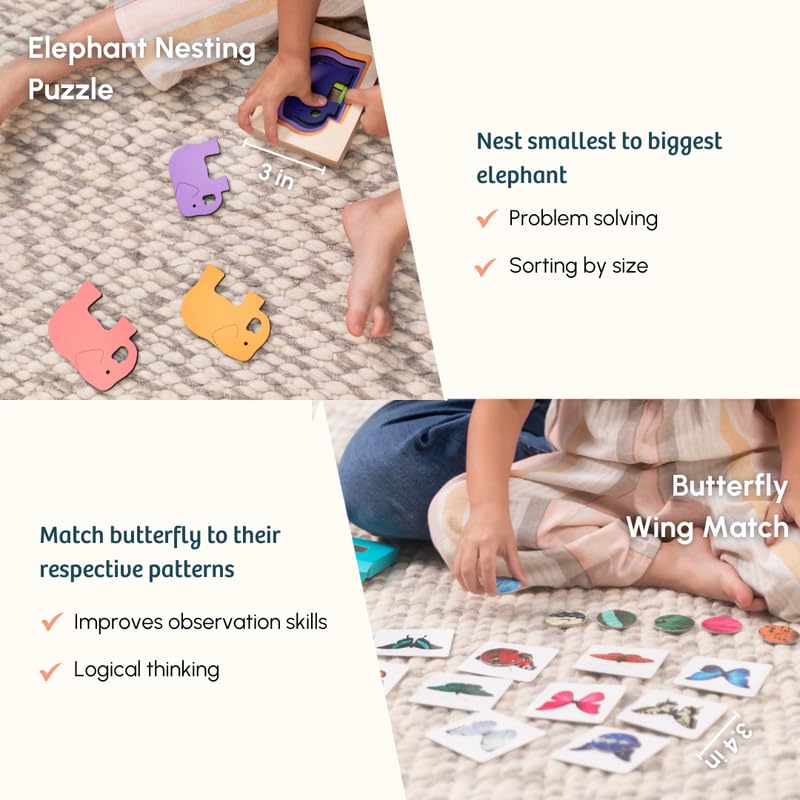 Image of Curious Cub Montessori Learning Wooden Baby Toys | Box 12: 2.3 Yrs+| Montessori Toys for 2+ Year Old | Wooden Puzzles & Baby Toys for 2 Years|Develops Logical Thinking & Visual Skills|Christmas Gift