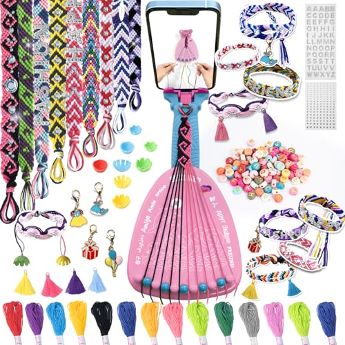 Wwtop Kit para Hacer Pulseras Niñas, 19 Colores Kit Fabricación Pulsera Amistad, Juegos de Pulseras de Bricolaje, Kit de Manualidades para Niños Bricolaje 6-12 Años Regalos Cumpleaños para Niñas