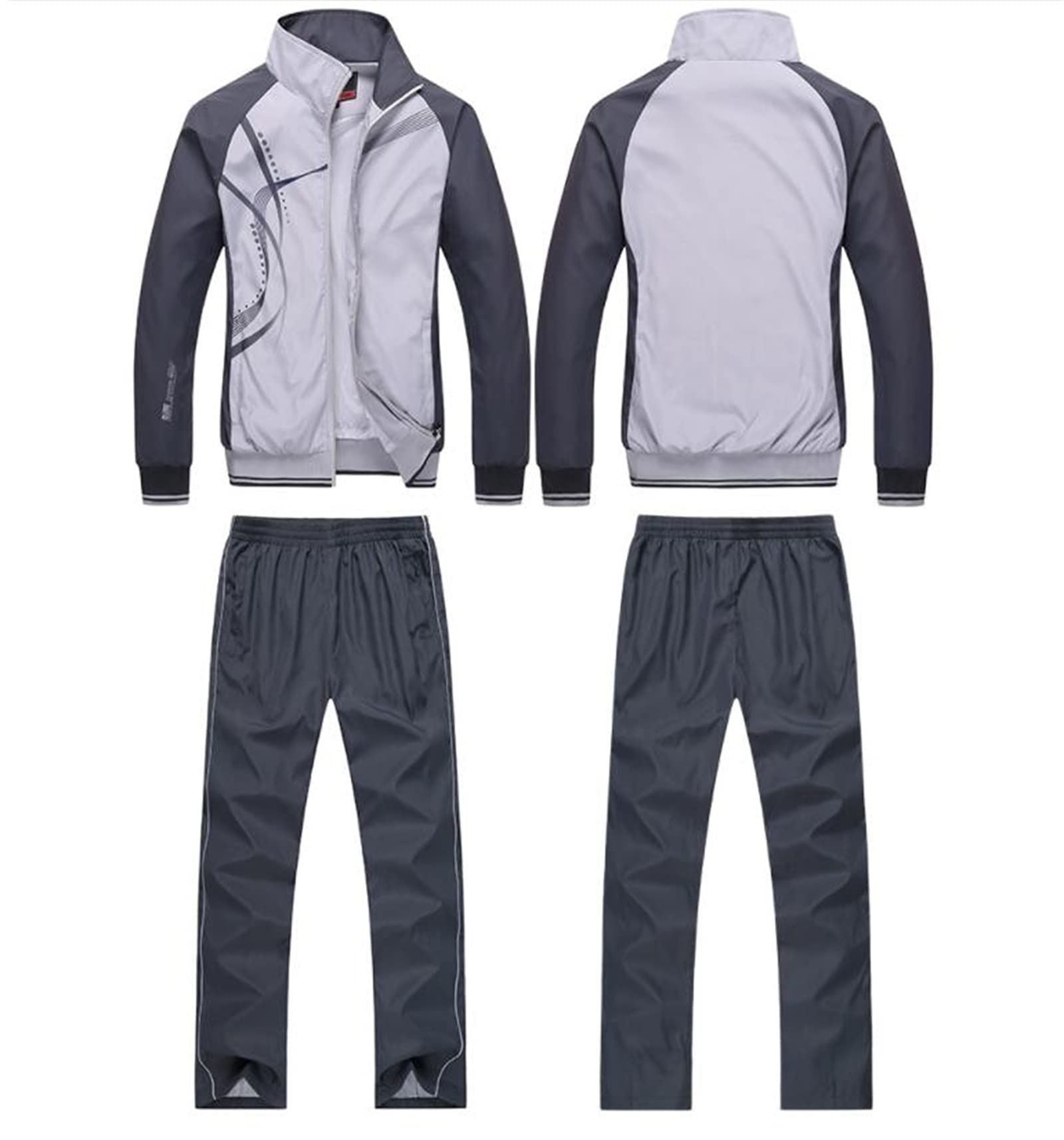 WFEI Abbigliamento Casual Casual da Uomo Tuta Tuta Sportiva Set di Tuta Sportiva 2 Pezzi Giacche + Pantaloni Abbigliamento Sportivo per Allenamento per Fitness All'aperto,Grigio,3XL