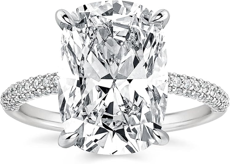 4CT/7CT Elongated Cushion Cut Engagement Ring for Women, S925 Silver 5A Grade Cubic Zirconia Promise Rings