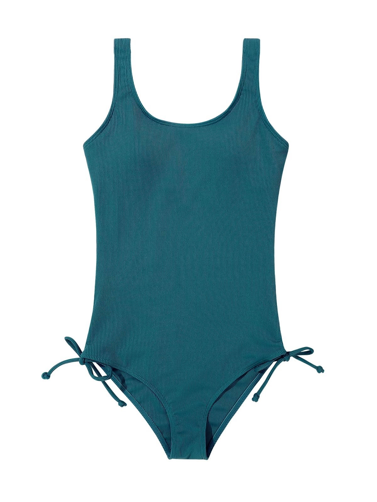 Girls One Piece Swimsuits Ribbed Bathing Suit Teen Girls Adjustable Straps Drawstring Athletic Swimwear Swim Suit