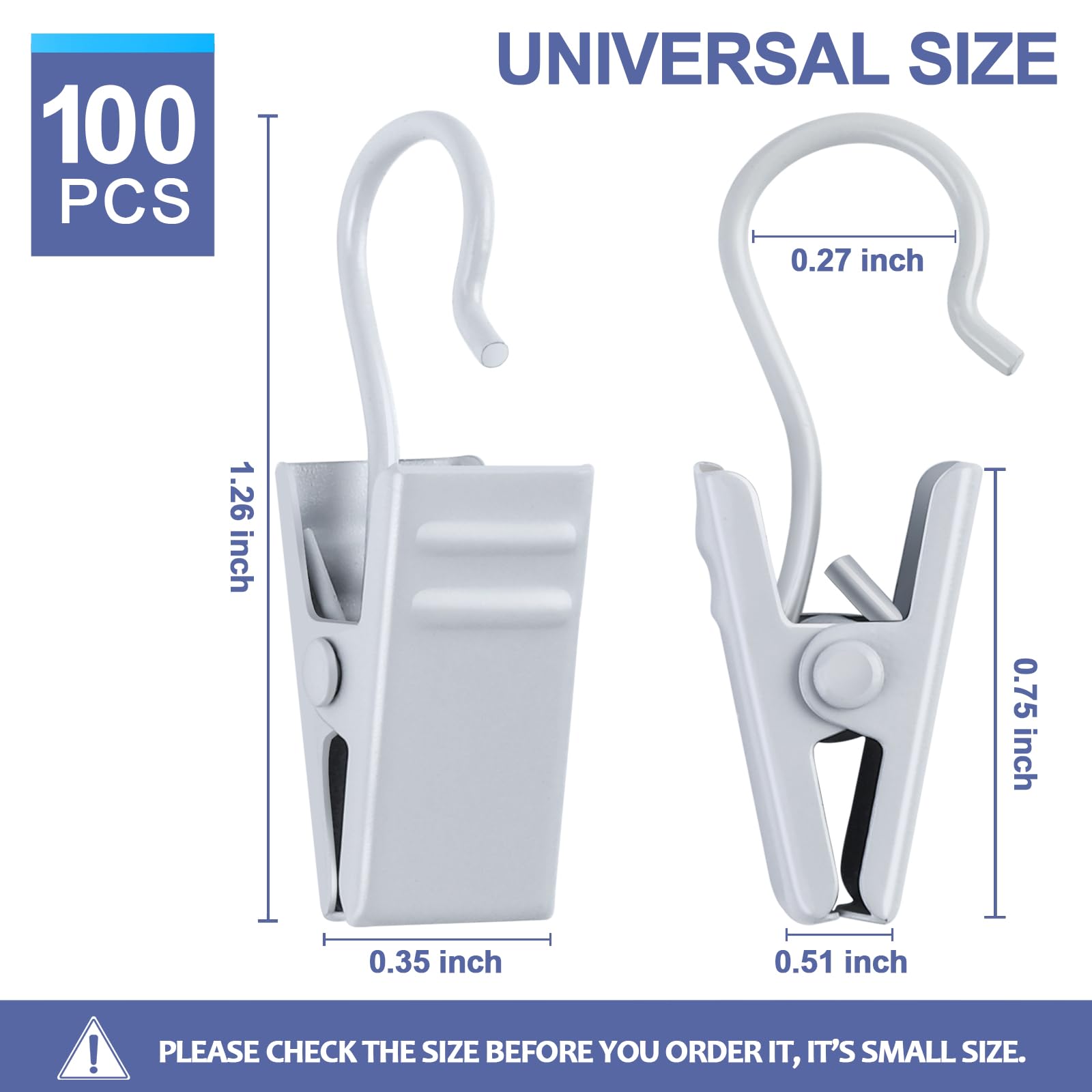 Teenitor 100 Pack White Curtain Clips Curtain Hooks, Stainless Steel Small Clips for Hanging Curtains, Outdoor String Lights, Art Craft Display, White