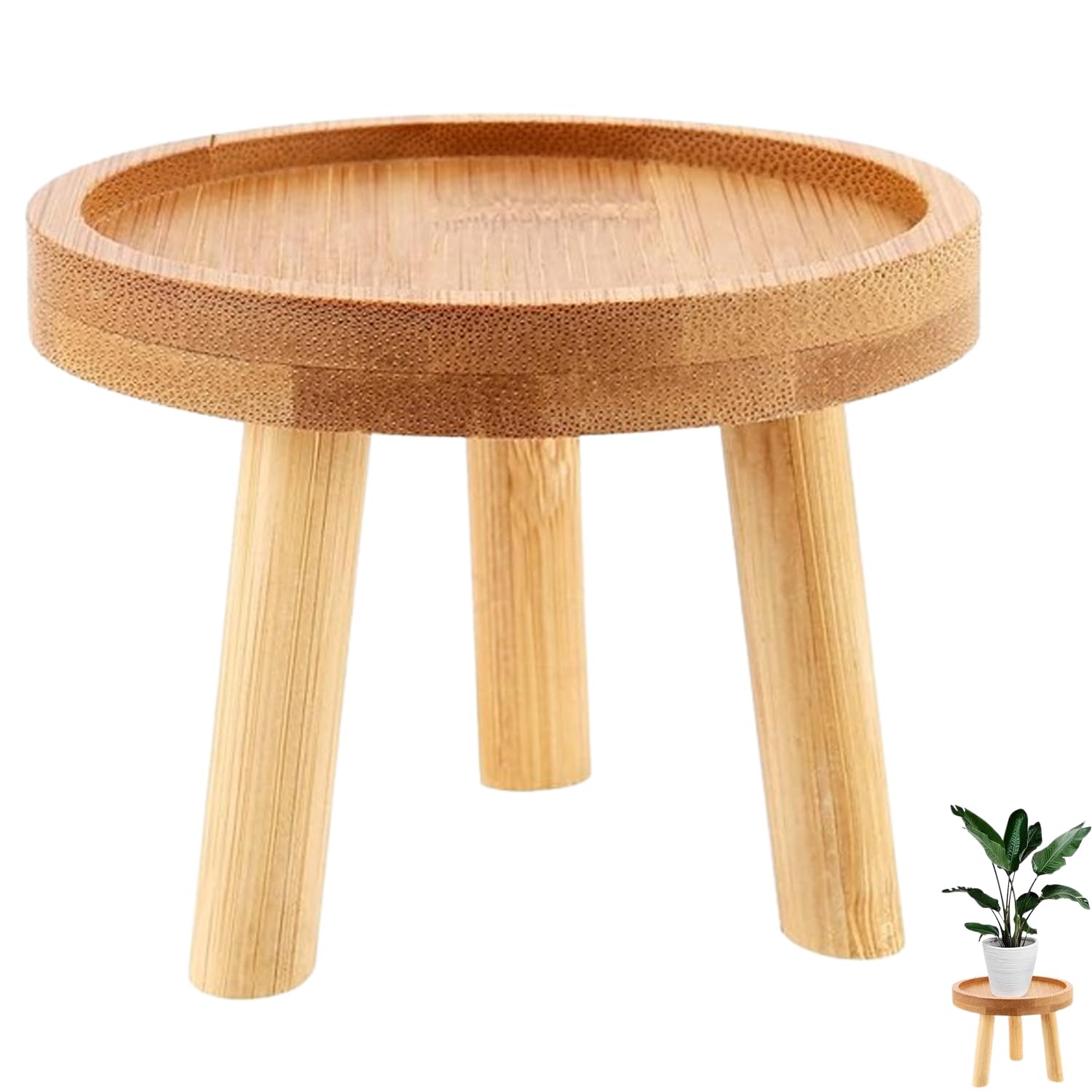 Taburete De Flores Pequeña, Soporte Para Plantas Madera, Taburete Redondo Para Flores, Banco De Flores, Taburete Madera Bajo Para Plantas, Para Interior, Exterior, Balcón(14 x 9,5 cm)