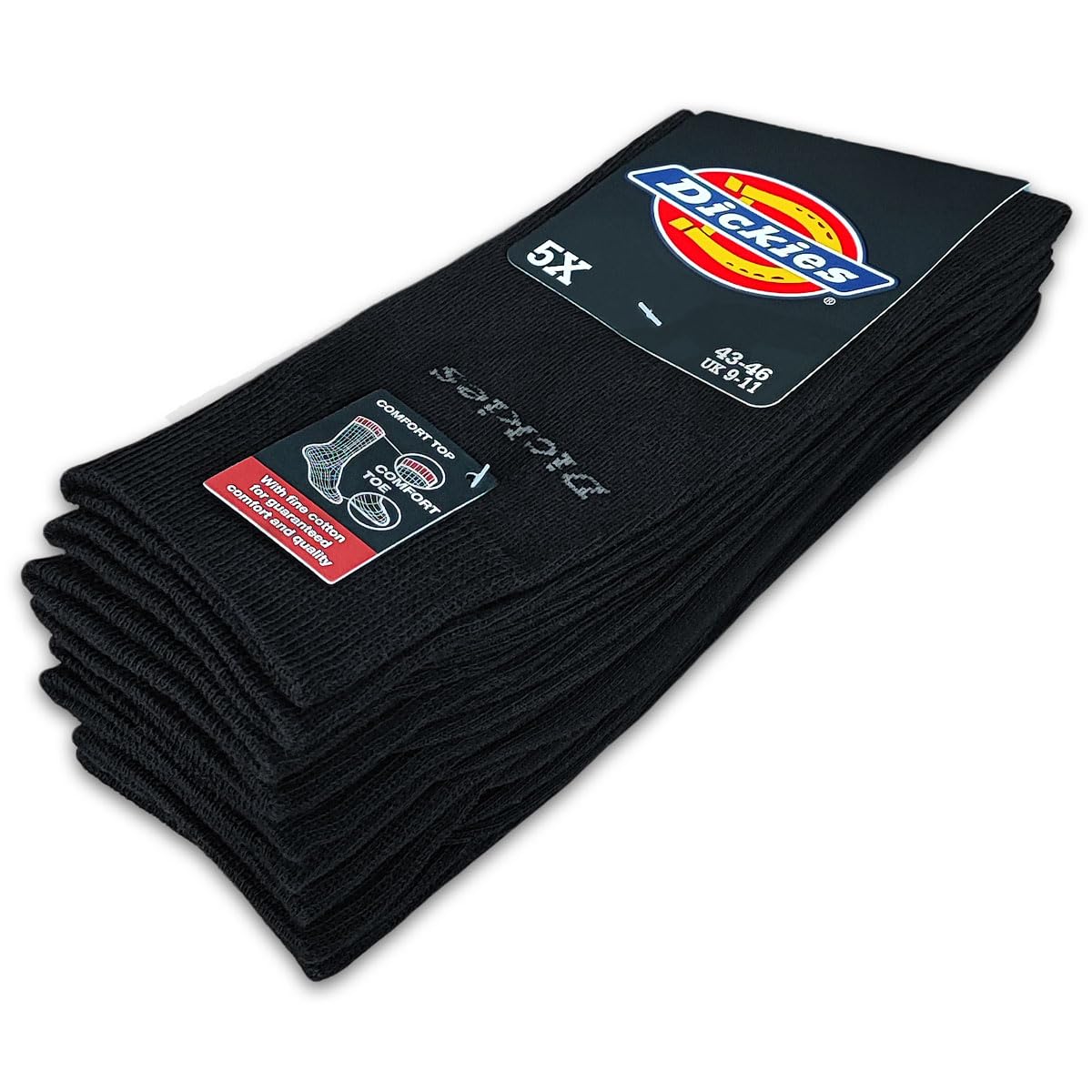Dickies 5 Pairs Business Socks Fine Men's Socks with Comfort Waistband Stockings Size 39-42 & 43-46, 5 Pairs Black, 39-42