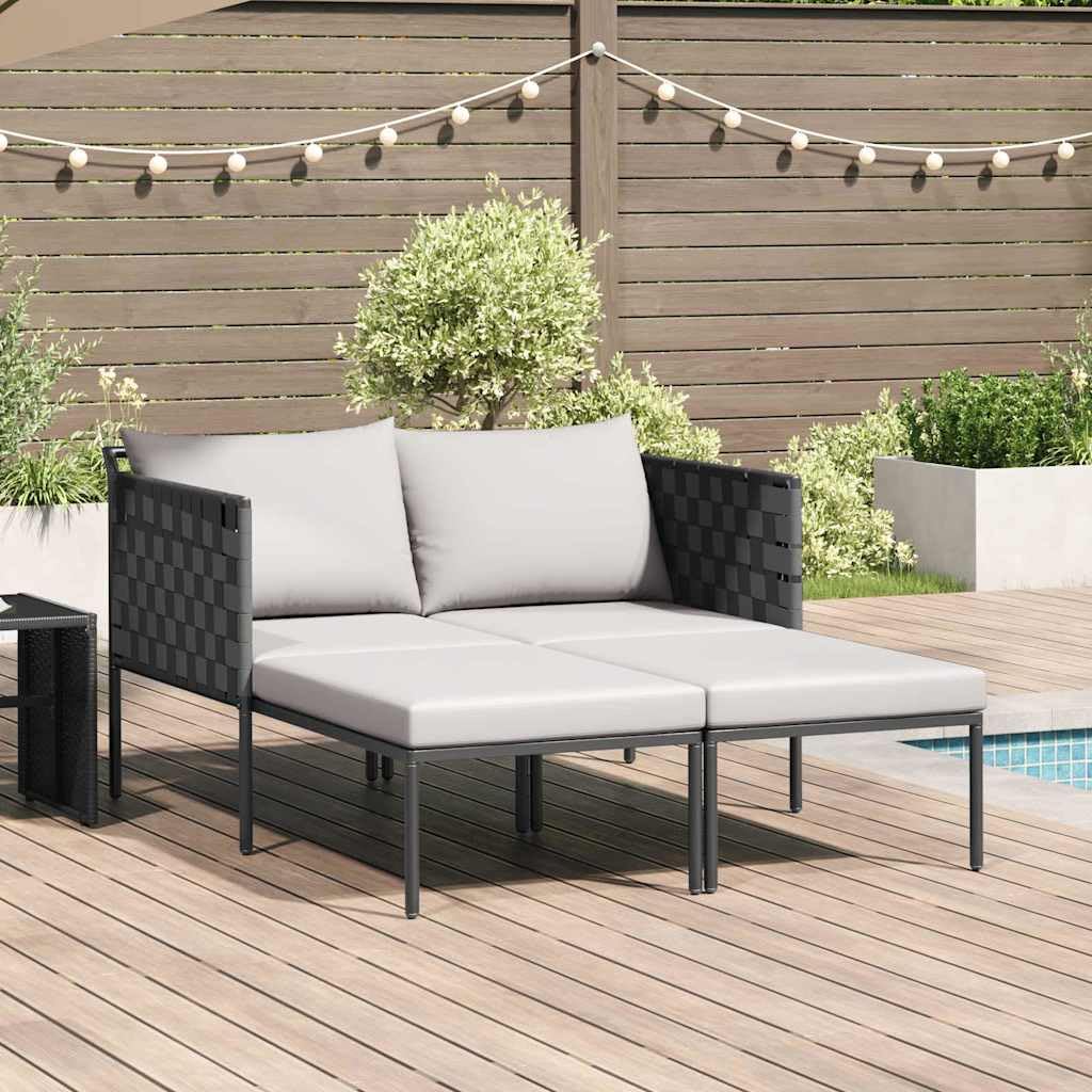 Leżak Antracyt 153 x 115 x 69. 5 cm Stal malowana proszkowo Odporna na Warunki Atmosferyczne Poduszka Ogrodowy Fotel Wypoczynkowy z Podłokietnikami 2 Osobowy Design na Taras i Wytrzymały 200 kg