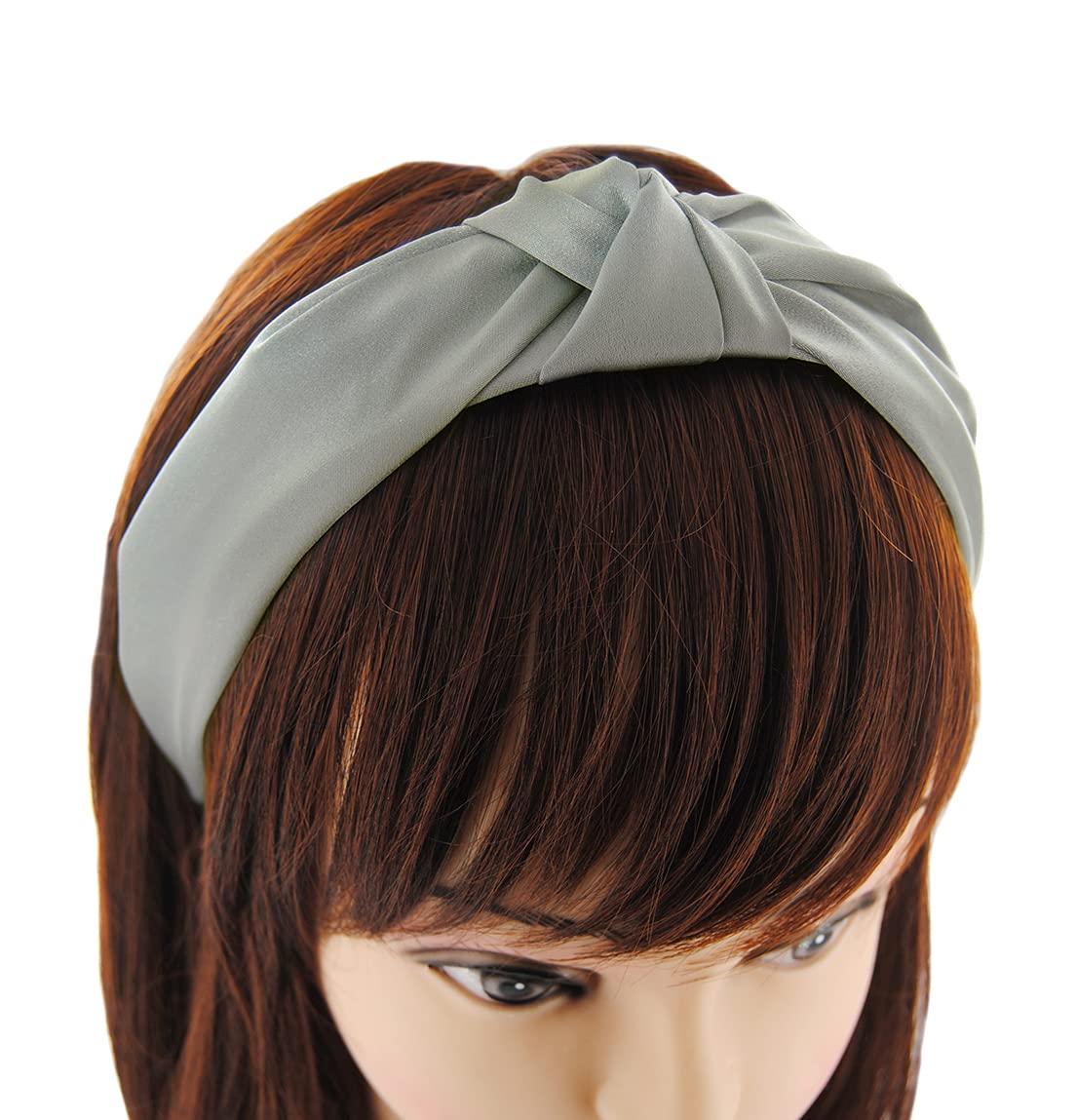 axy Headband with Knot and Satin Covered Vintage Beautiful Headband Hair Accessories Women's Headband HR35A (Grey) - Image 3