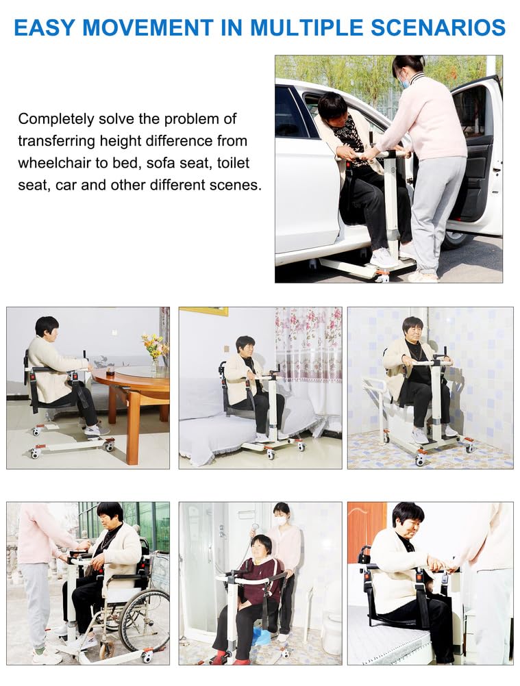 Silla Elevadora Manual para Pacientes, Silla de Enfermería 4 en 1, Silla de Ducha, Silla de Ruedas de Transporte Ajustable en Altura y Anchura, Transferencia para Discapacitadas