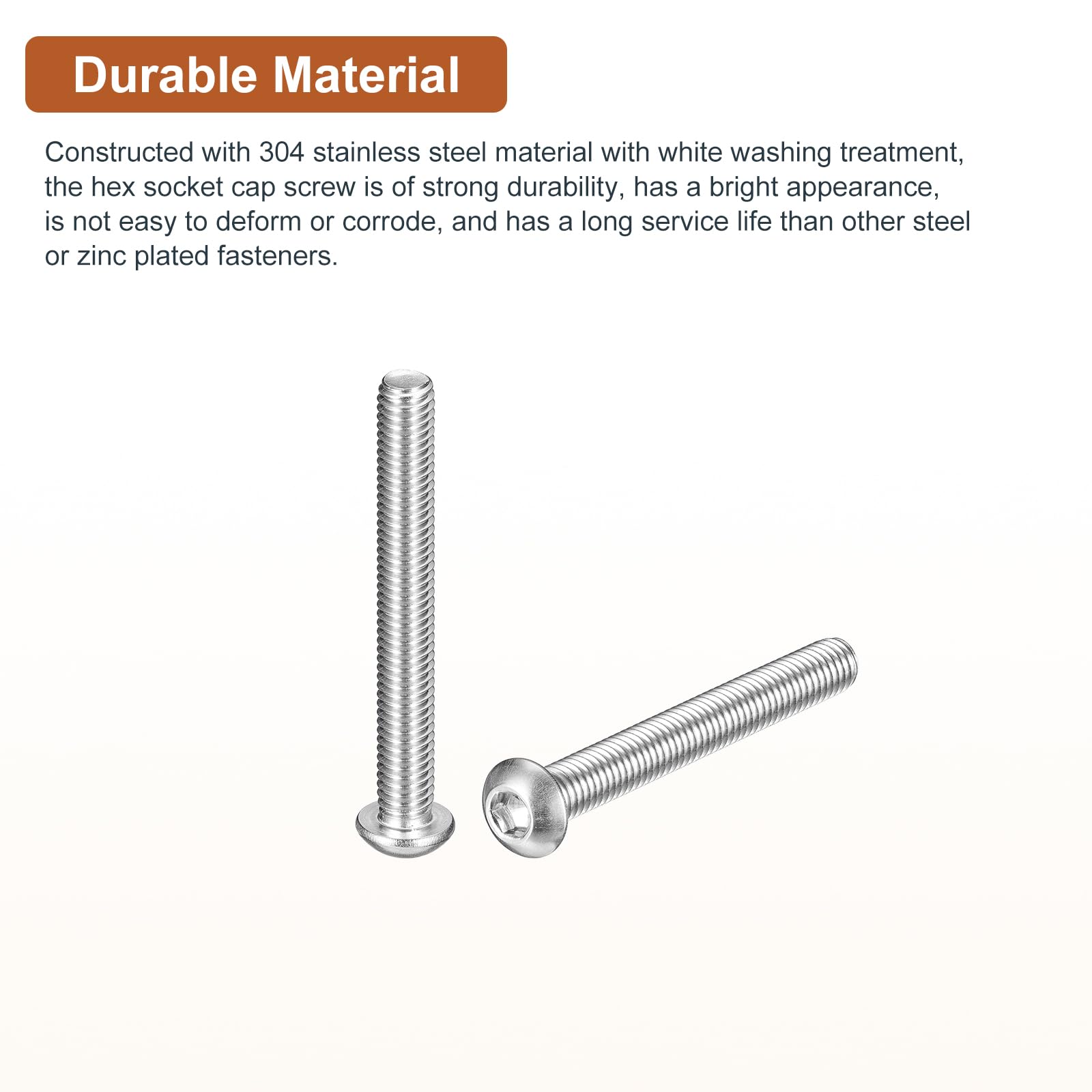 DTGN M6-1x50mm Button Head Socket Cap Screws - 10Pack - Good for Machine - 304 Stainless Steel 18/8 - Hex Drive Full Thread Fasteners - Image 3