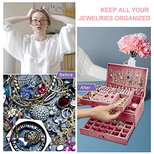 Wior Jewelry Box Organizer For Women Girls, 3-Layer Jewelry Organizer With Lock And Drawer, Portable Jewellery Holder Removable Grids Tray Storage Case For Earring Rings Necklaces Bracelets Sunglasses #TOP4