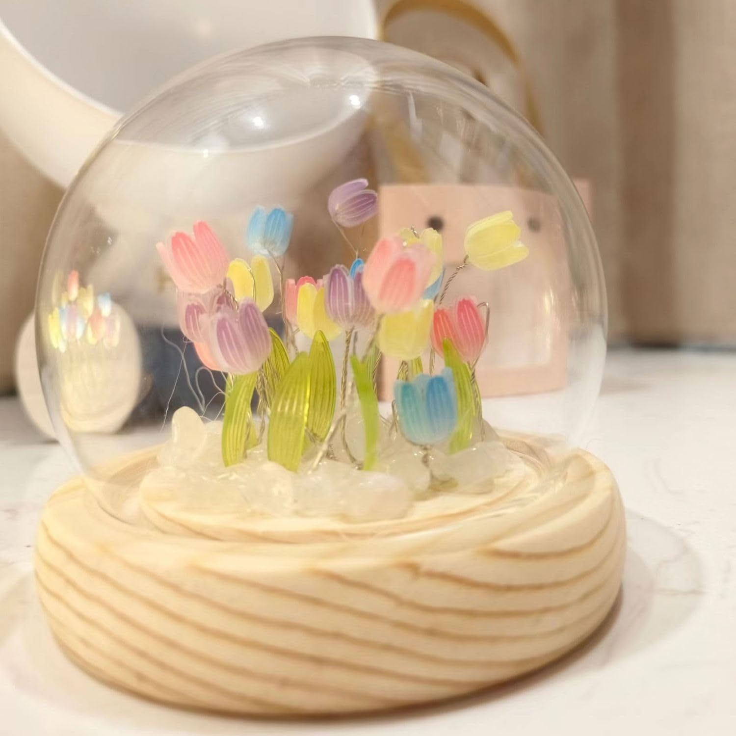 ガラスのチューリップ☆ランプ☆ Amazon｜20個の花チューリップナイトライト、電池式ガラスミニ