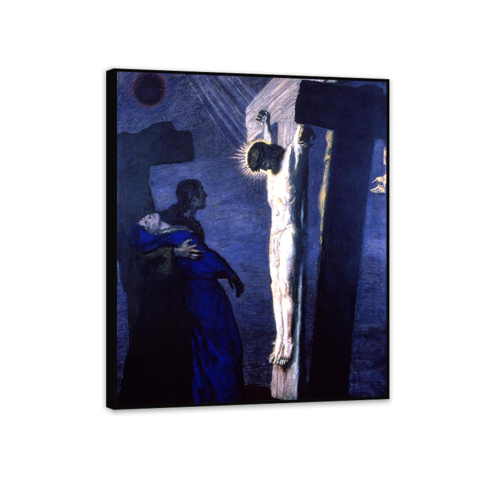 Hau3sh3a Framework Franz Von Stuck Wall Art Print Crucifixion Poster Famous Paintings On Canvas Franz Stuck Picture Wall Decor For Living Room Bathroom Office 90X70cm(36X28in) Black Framed