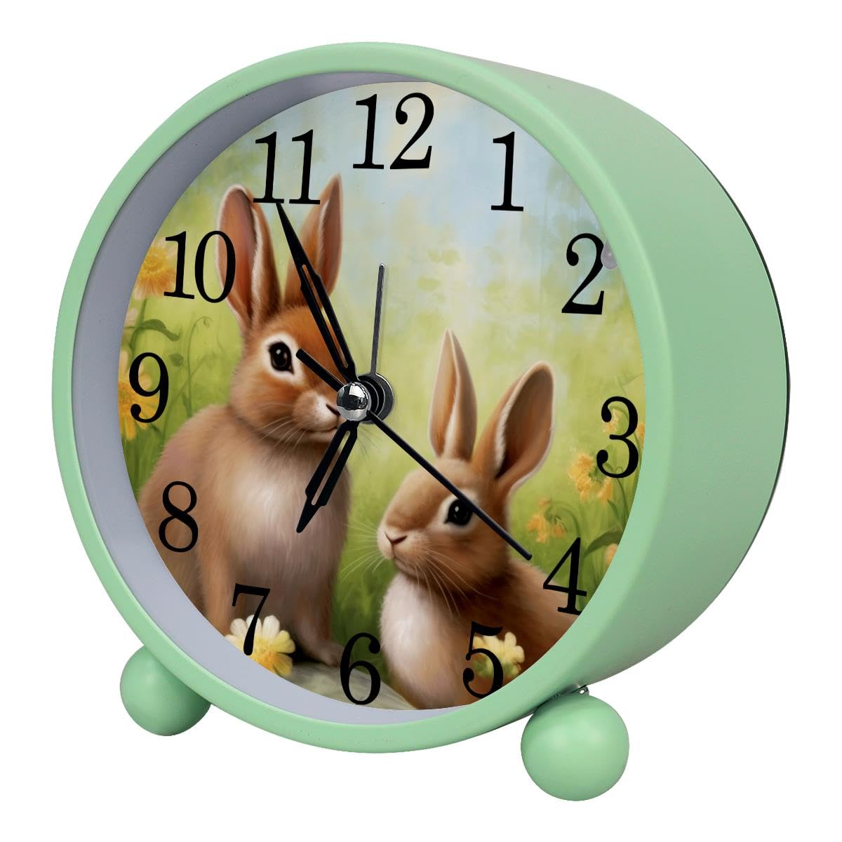 Alarm Clock Rabbit Daisy Butterflies, Silent Non-Ticking with Night Light