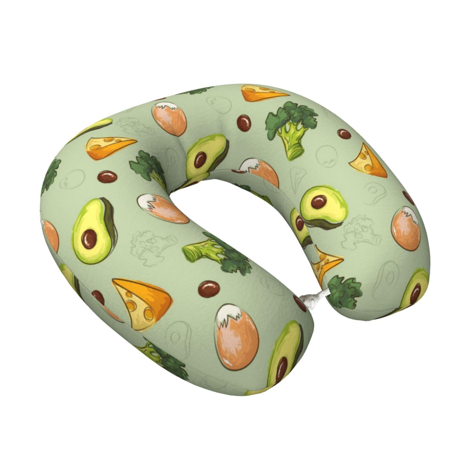 LKYMOH Doodle Broccoli Cheese Avocado, Travel Neck Pillow U-Shaped Memory Neck Support Soft Comfortable With Washable Cover For Airplane Car Traveling and Office