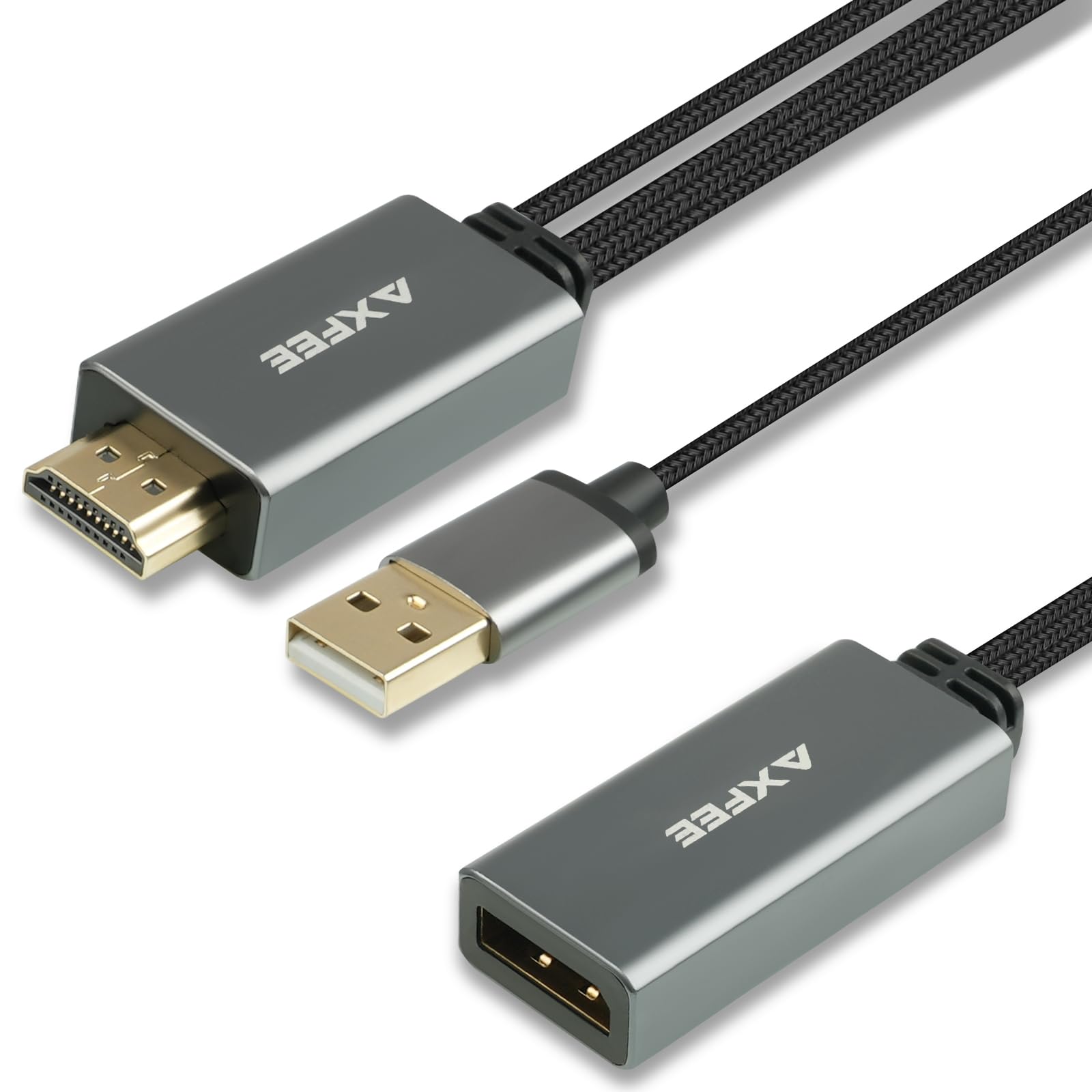 AXFEE Adapter HDMI na DisplayPort, 4K 60 Hz konwerter, wyjście HDMI do DP adapter wejściowy kabel do PC Laptop Xbox One (360) PS5, obsługuje 2K @144Hz 1080p @165Hz