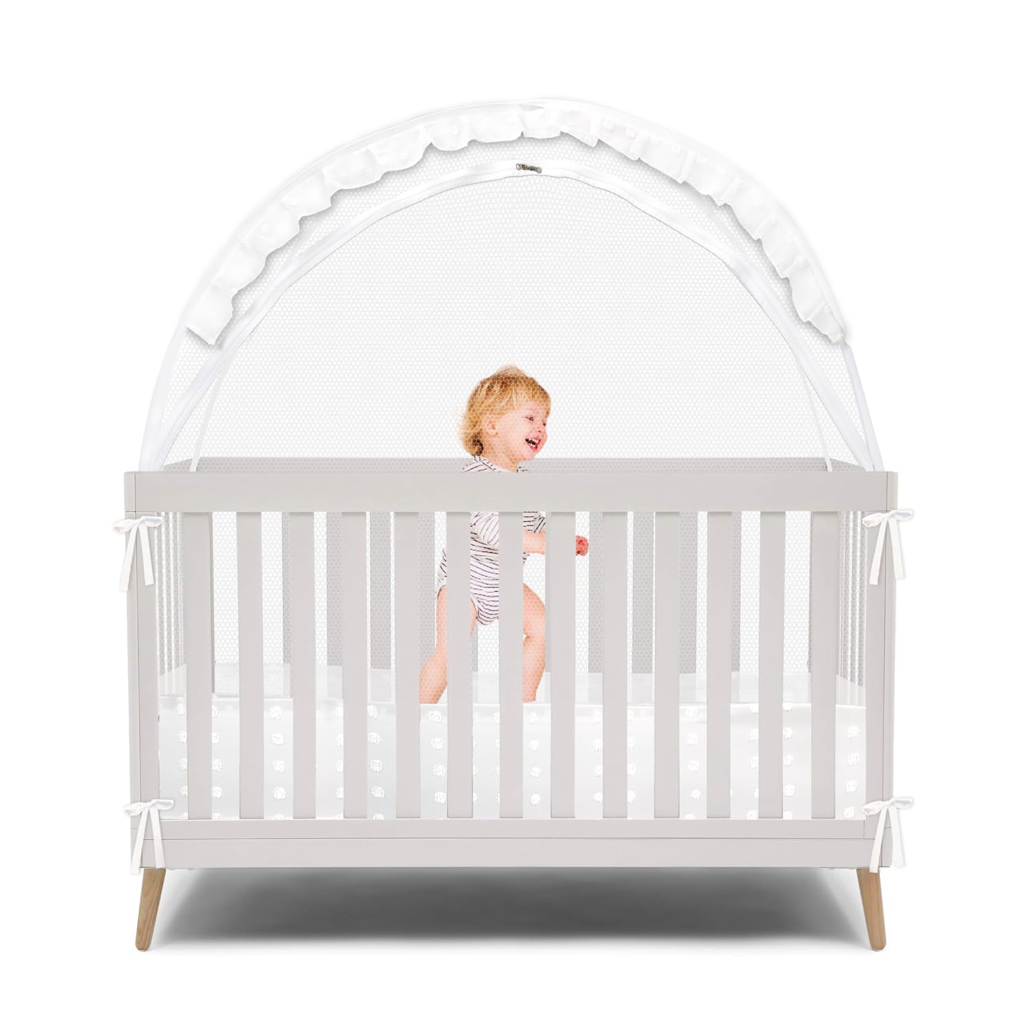 Wonder Space Elegant Baby Crib Net Tent - Minimalist Lace Design - Durable & Breathable Mesh to Keep Baby in & Stop Climbing Out - Mosquito & Insects
