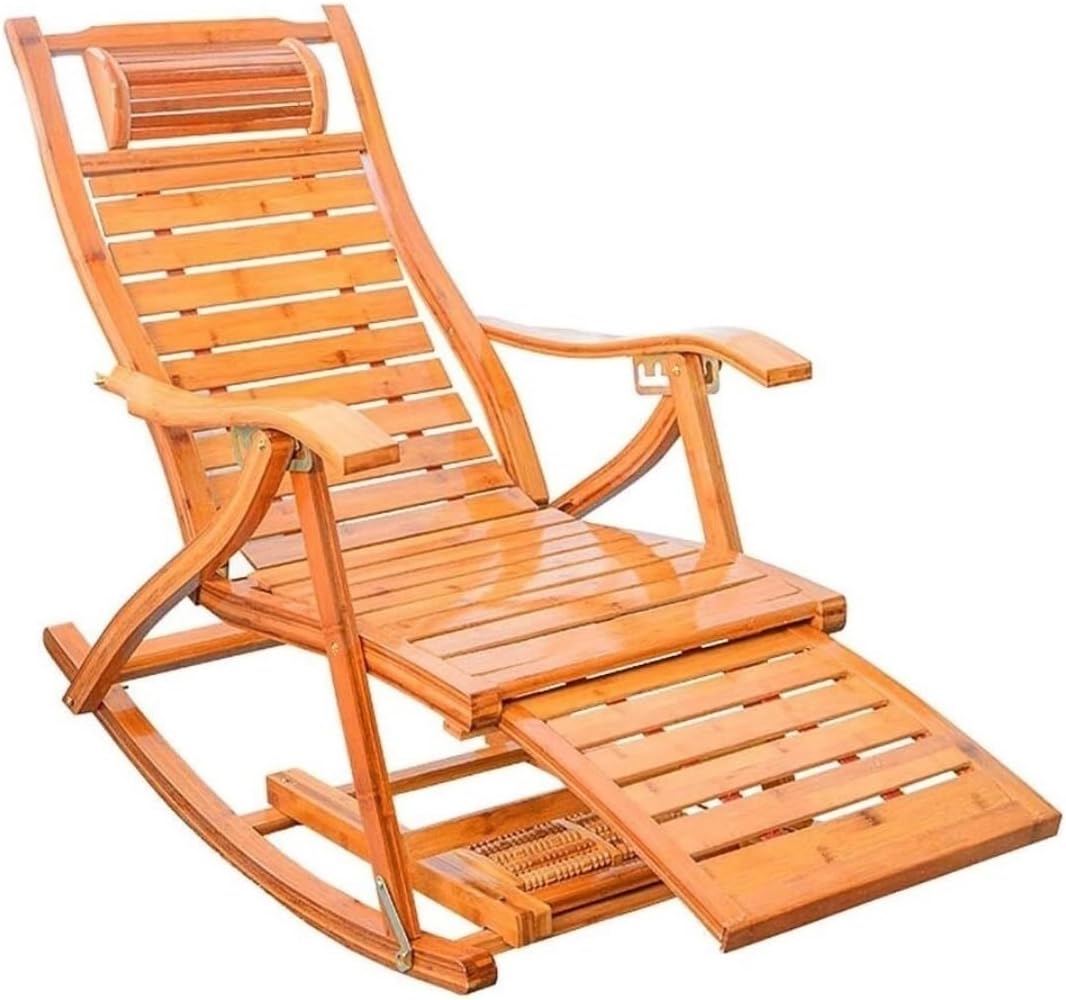 Folding Recliner Bamboo Lounge Chair Recliner Rocking Folding Reclining Sunloungers Adjustable Gear for Garden Patio Leisure Relaxation Chair