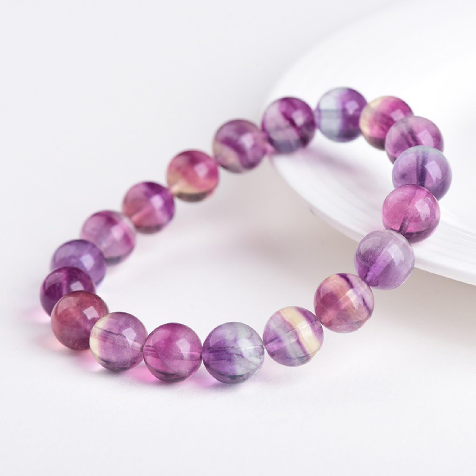 Pulsera hecha a mano fluorita púrpura arcoíris piedras de cristal natural