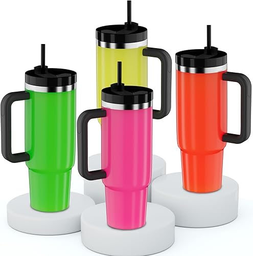 Miniatura 7 de YOUEXPERT Vaso de 30 onzas con asa, vaso de 30 onzas con asa y popote, vaso de acero inoxidable con aislamiento al vacío para agua, té helado o