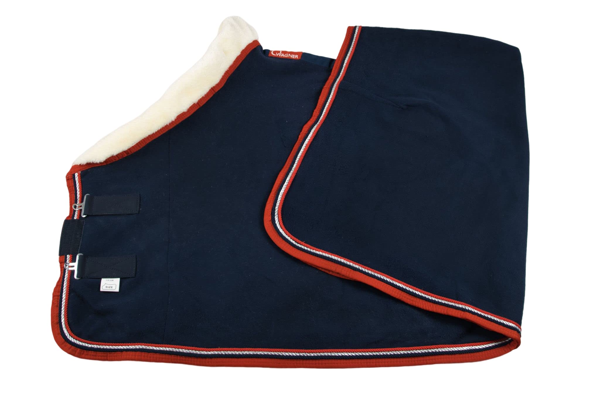 Wagner Fleece Abschwitzdecke mit Fellkragen (Blau/Rot, 145)