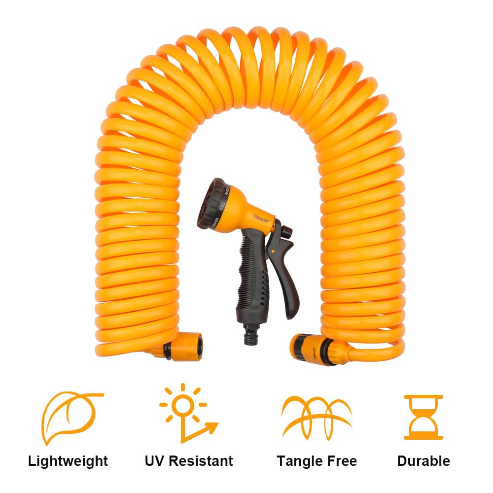 Hoteche Set di tubi per acqua da giardino, 15 m, tubo a spirale estensibile, tubo per acqua da giardino, Eva con 8 modalità per irrigazione piante, giardino e prato