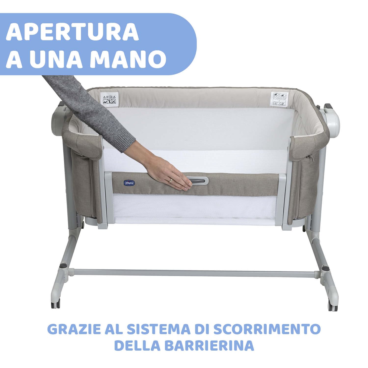Chicco Next2Me Magic Evo, Culla Neonato Fianco Letto, con Modalità Dondolo, Spondina Apribile, 11 Livelli di Altezza, Altezza Regolabile, 4 Ruote, Materasso e Borsa da Viaggio Inclusi, Beige