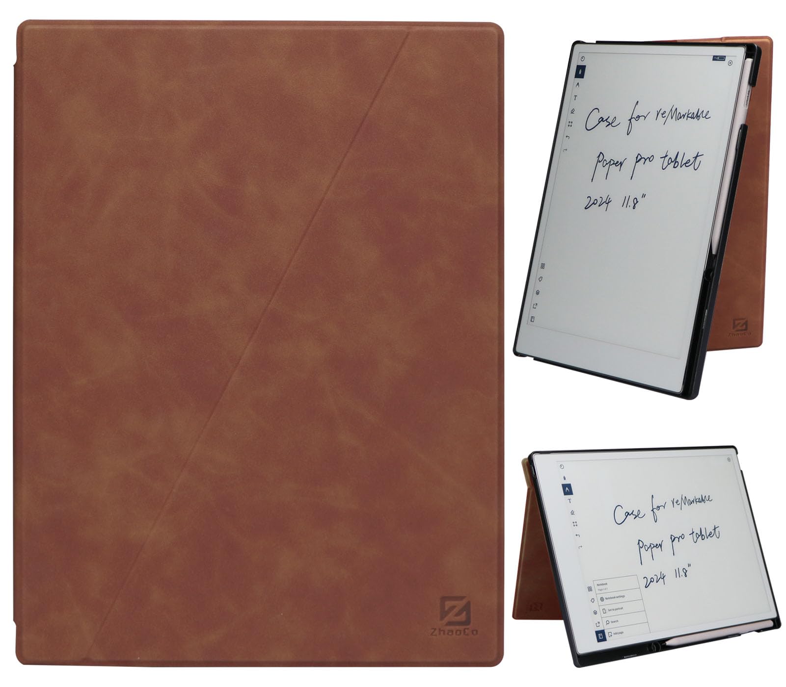 ZhaoCo Echt lederen Hoes voor reMarkable Paper Pro Tablet 11.8 inch 2024, Slanke Lichtgewicht Book Folio Cover Beschermende Magnetische Case - Bruinen