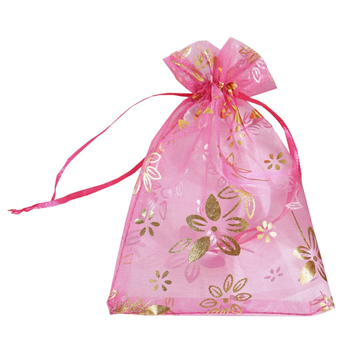 FAVORTALK Organza Bags, Small Gift Bags Wedding Favour Bags Candy Mesh Bags Jewelry Pouches with Drawstring Gold Bauhinia Pattern Design for Birthday, Party, Festival, 90x120 mm,30 Pcs Rose