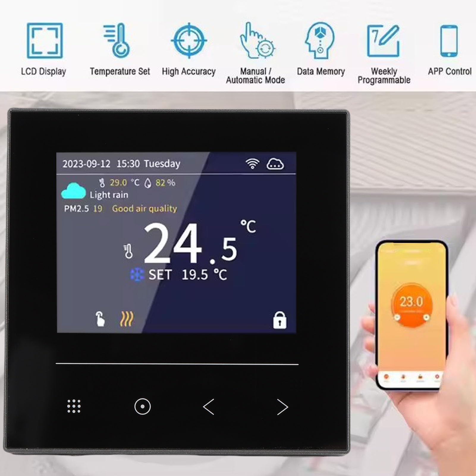 LUOCUTE LCD KOLOR WYJŚCIE Home Thermostat WIFI Kontrola Smart Termostat Kontroler Temperatury dla Piekarnika ściennego