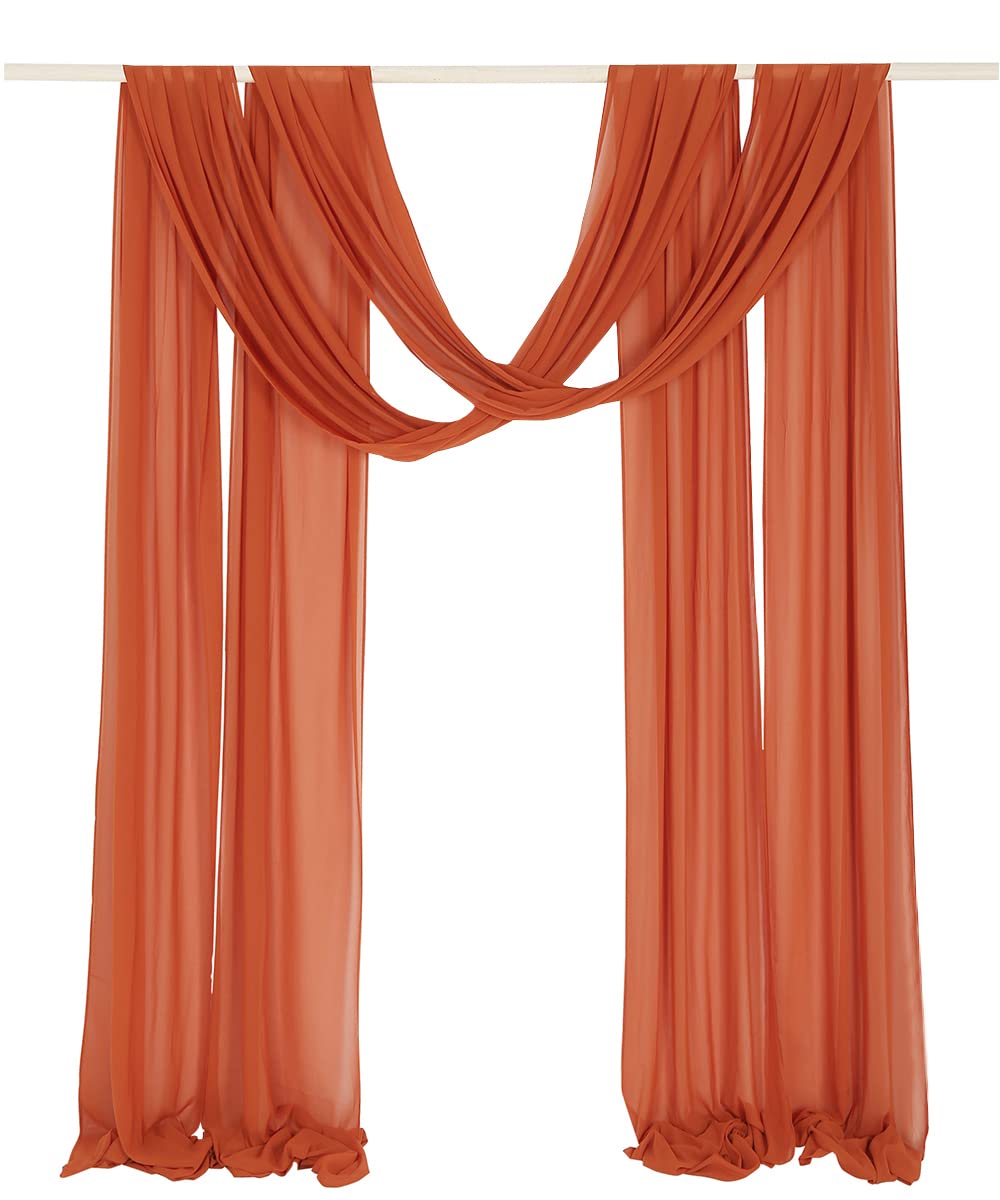 Sherway Burnt Orange & Burnt Orange 2 Panels Extra Long 24Ft Chiffon Wedding Arch Drapes, Party Reception Backdrop Ceremony Swag Decoration (Burnt Orange & Burnt Orange)