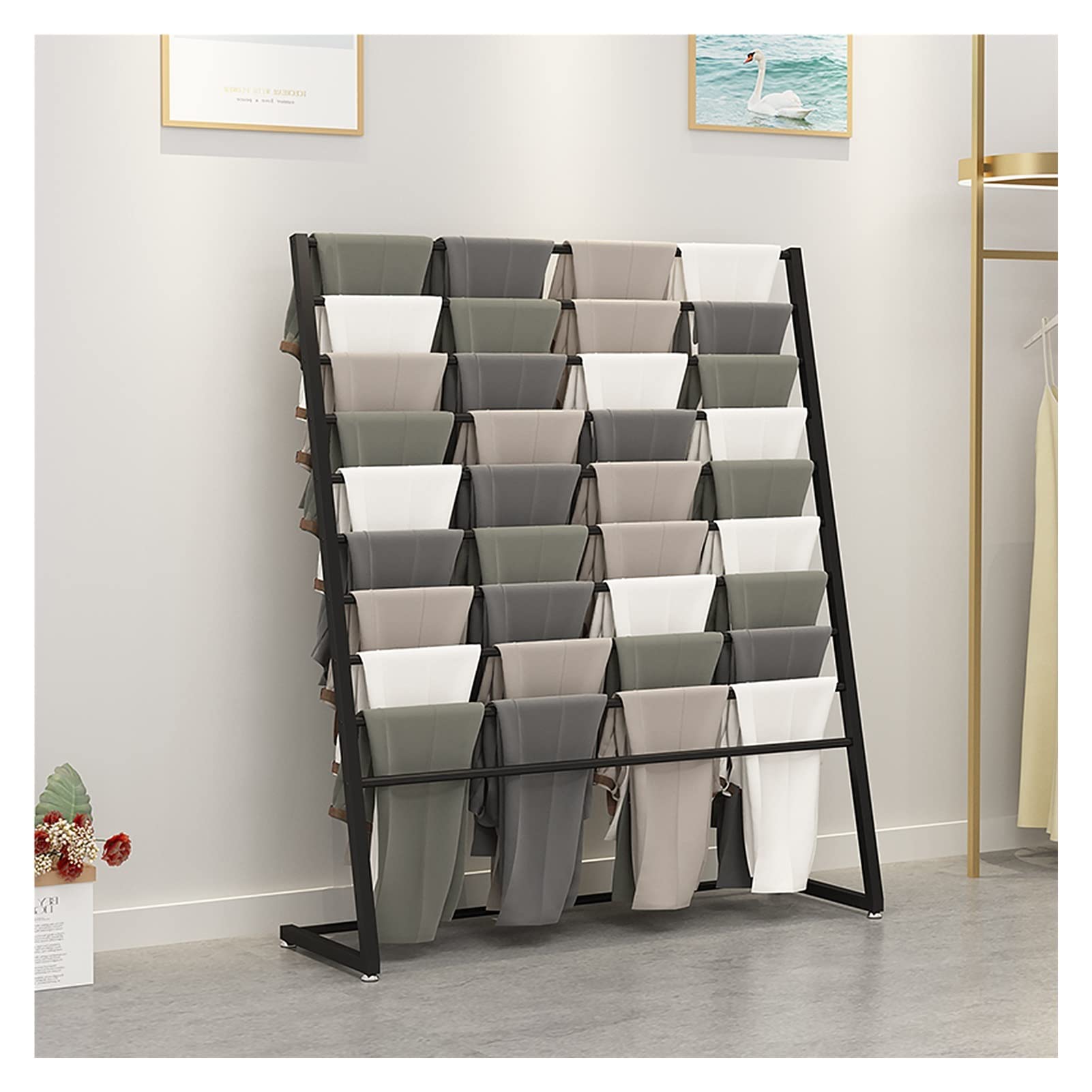 UWYTGF 10 Layer Metal Scarf Holder Floorstanding,Shawl/Hijab/Ribbon/Blanket Multi-Purpose Show Rack,Large Capacity Pants Hanger,with Anti-Slip Feet Pads,Black,Length,80Cm/31.4In