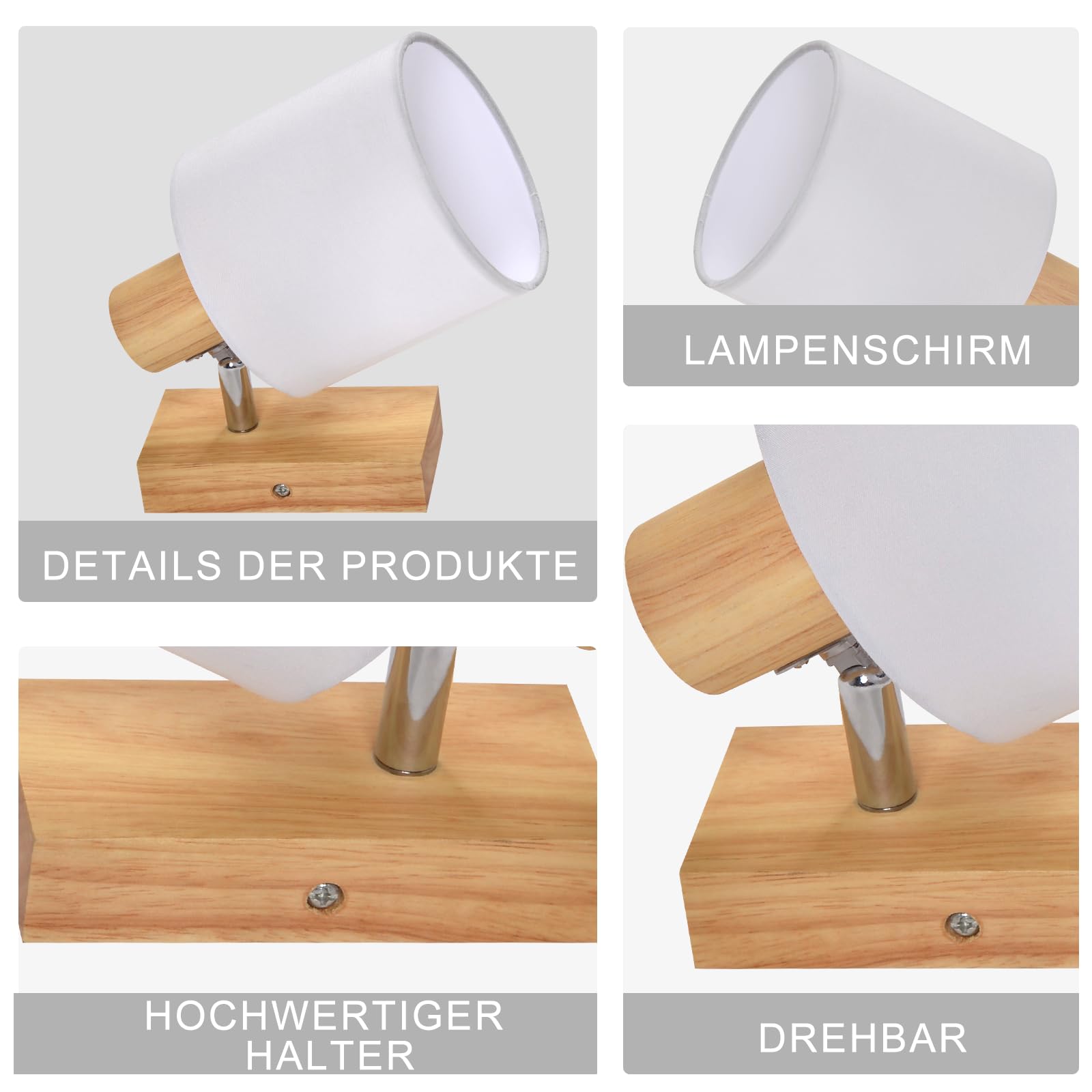 Deckenlampe 1 Flammig Holz Flurlampe Deckenleuchte | Deckenstrahler E14 MAX 40W Deckenspots Strahler Vintage Schwenkbar 350° Flur Schlafzimmer Ohne Leuchtmittel, 3 Stück