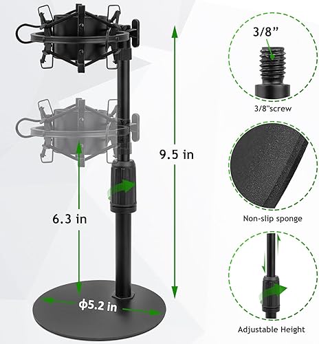 Miniatura 3 de Soporte de micrófono de escritorio AT2020, soporte de micrófono de mesa ajustable con soporte de choque y parabrisas de espuma para Audio Technica