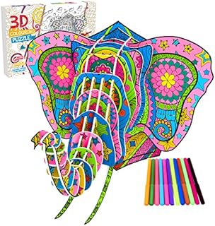 3D Coloring Puzzle,Coloring Puzzle Creative Gifts for Girls, Fun Art Creative Gifts Toys, Painting Craft Birthday Gift,Educational 3D Coloring Puzzle for Kids Boy Girls Gifts Age 6 7 8 9 10 Elephant