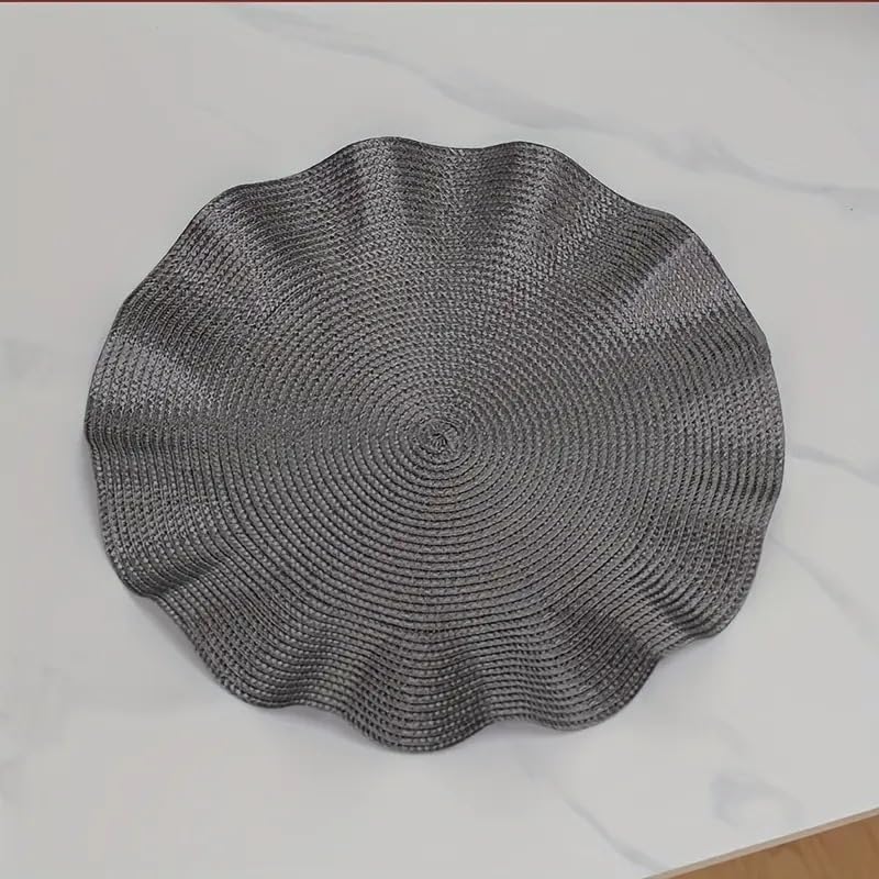 Round Table Placemats, Set of 6, Dubai Style Heat-Resistant Dining Mats, Kitchen and Party Decor (Dark Gray)