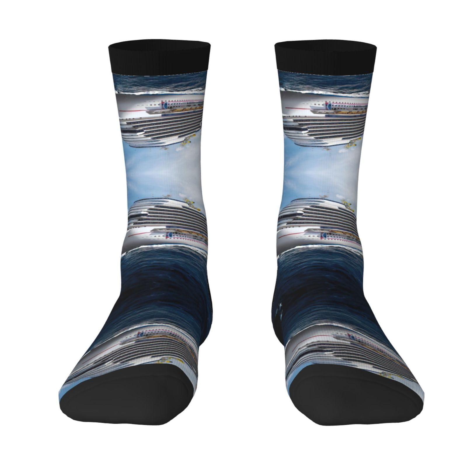 Jejea Unisex 3 Black Cruise Ship Print Socks For Men And Women Men's Moisture Control Crew Socks Gifts For Golf, Hunting, Camping