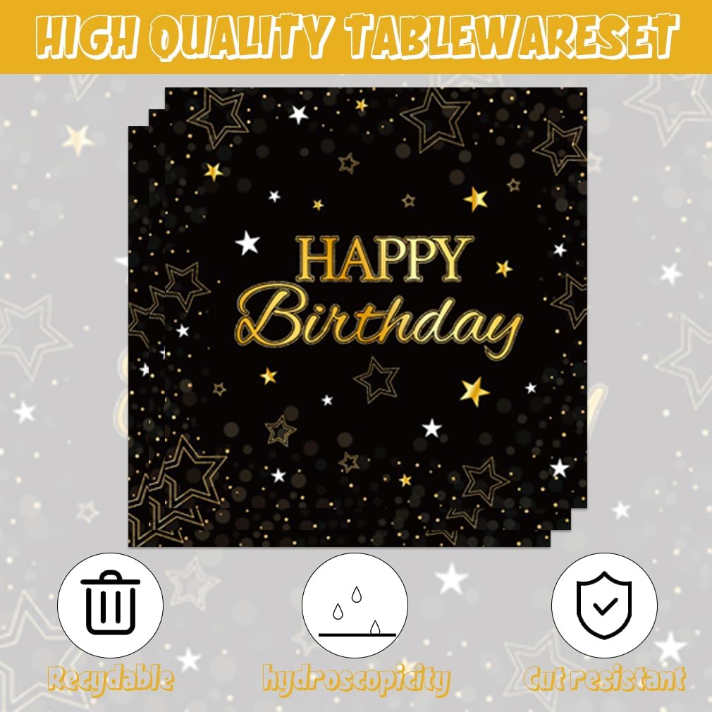 40pcs 40th Black Gold Birthday Party Decorations 40th Black Gold Theme Plates and Napkins for Men Women,Suitable for 20 Guests - Image 3