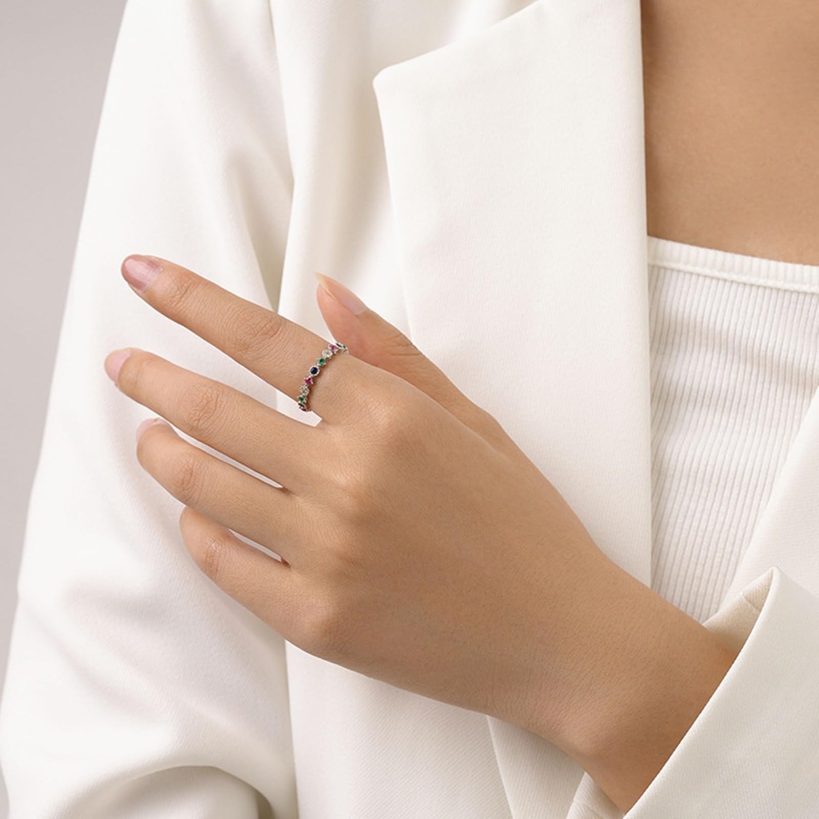 Anillo de boda para mujer, oro blanco, anillo de compromiso de oro real con zafiro, anillos de boda, anillo de eternidad para mujeres