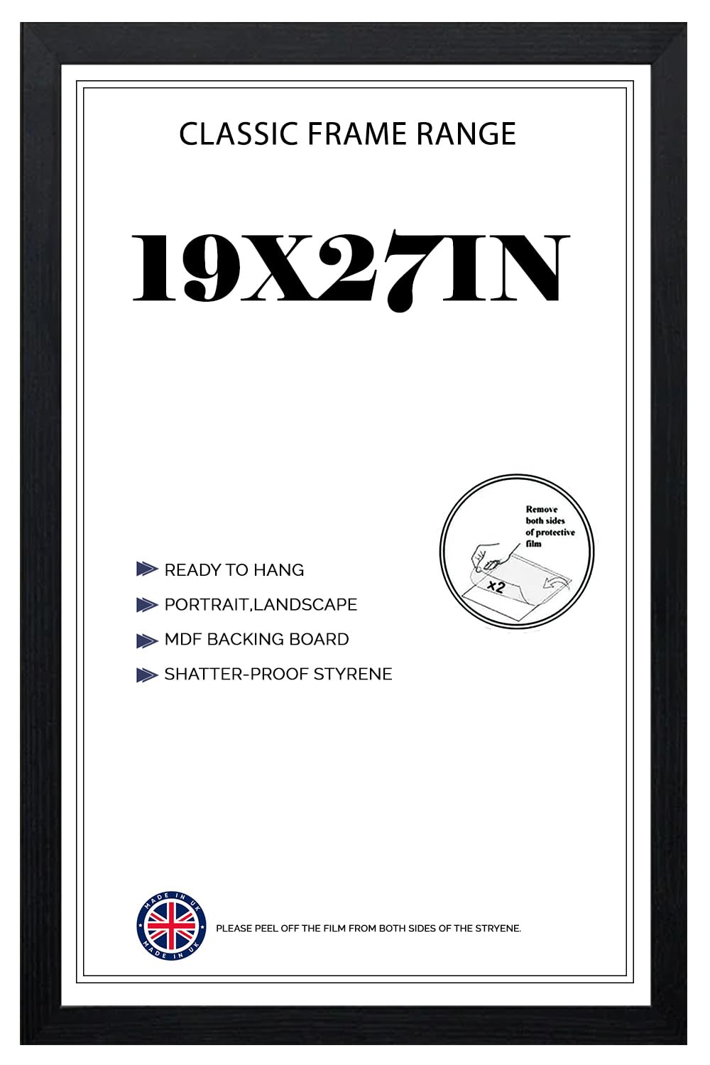 Modern Black HD Front Poster Frames 19x27 inches Picture/Photo Frames Vertical or Horizontal Shatter-Proof Perspex Front Easy To Hang for Home, Office, Gallery