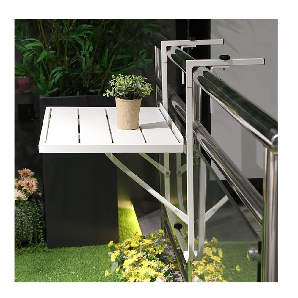 Table suspendue balcon pliante blanche en métal réglable