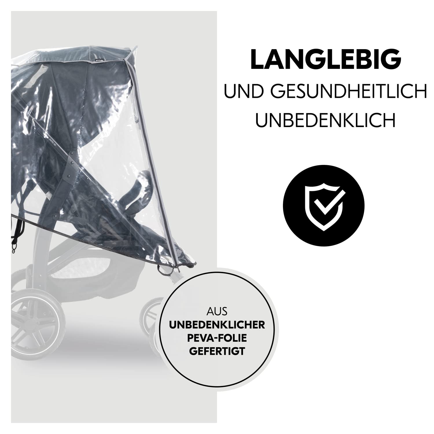 hauck Universal Kinderwagen Regenschutz 47 x 40 x 85 cm mit Reflektierender Umrandung, Kontakt & Belüftungs Fenster, Einfache Klettverschluss Befestigung am Kinderbuggy (Transparent)