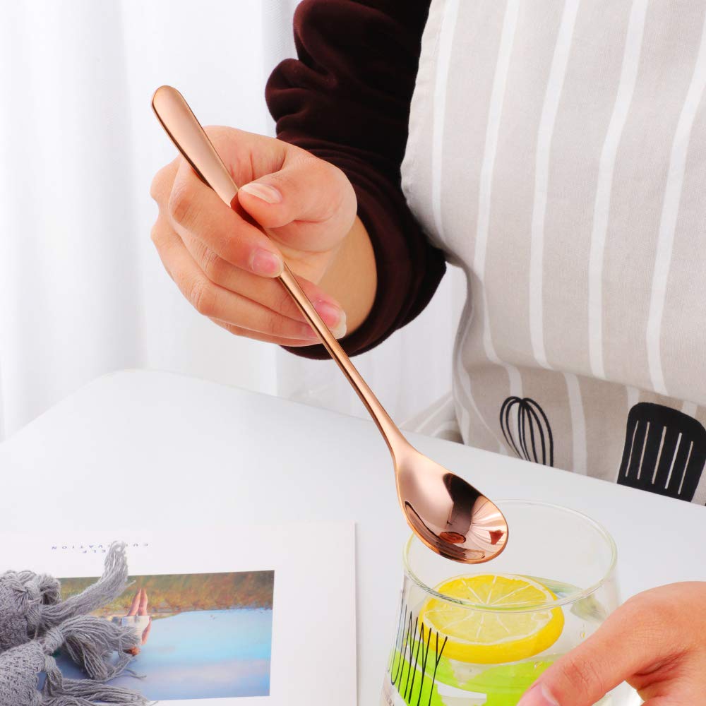 Cucharas para café helado de colores, cucharas de té, 8 unidades, acero inoxidable, para café espresso, azúcar, postre, mermeladas, yogur, cóctel, acero inoxidable, 20,5cm Eislöffel bunt