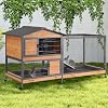 GUTINNEEN 2-Story Rabbit Hutch with Chew-Proof Full Metal Frame for Indoor/Outdoor – 62″ Bunny Cage with 6 Locking Casters & 2 Pull-Out Trays for Rabbits, Guinea Pigs, Small Pets (Brown)