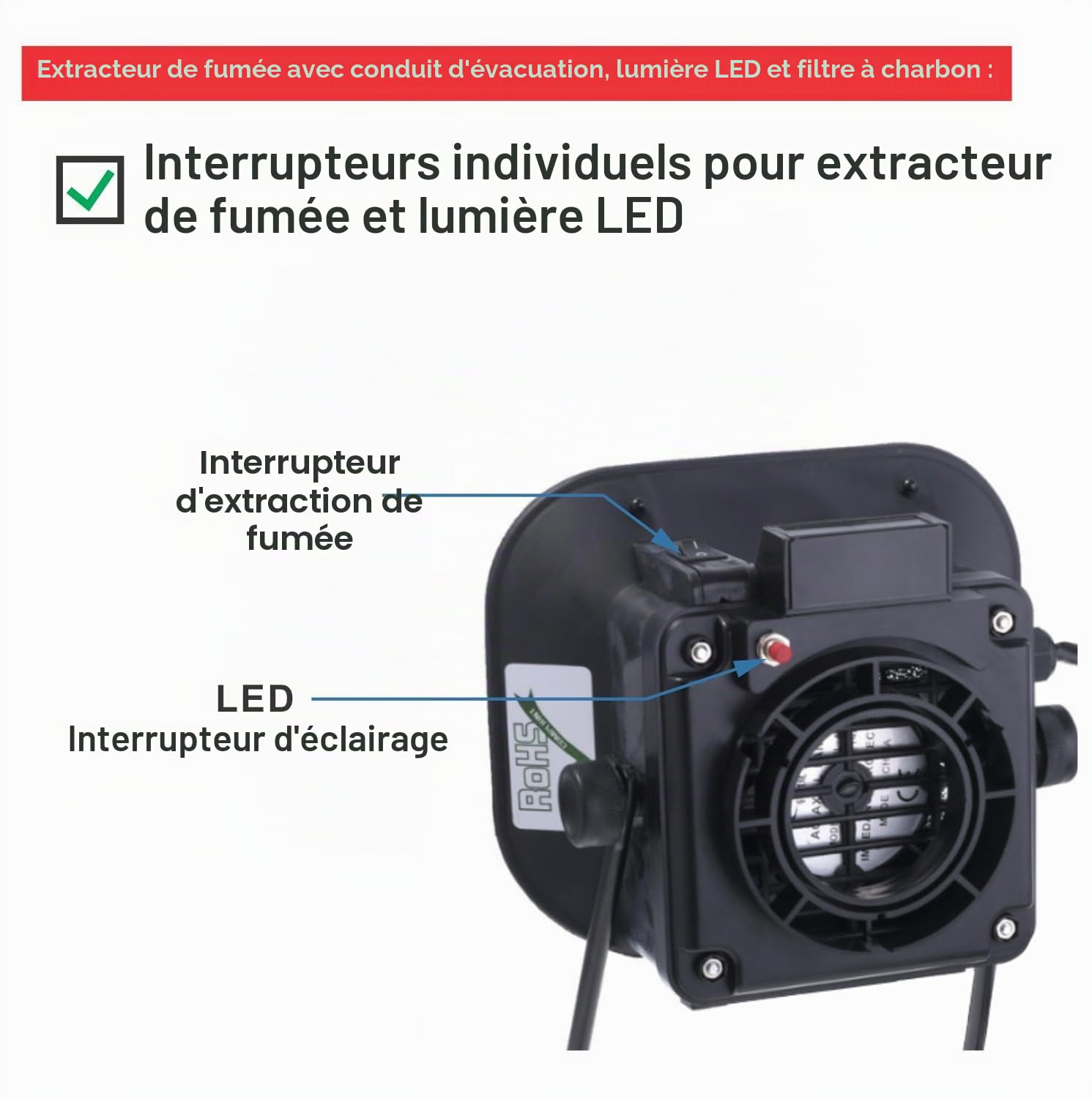 Aoyue 486+ Extracteur de fumée pour soudure et ventilateur à souder avec tuyau d'échappement et lumière