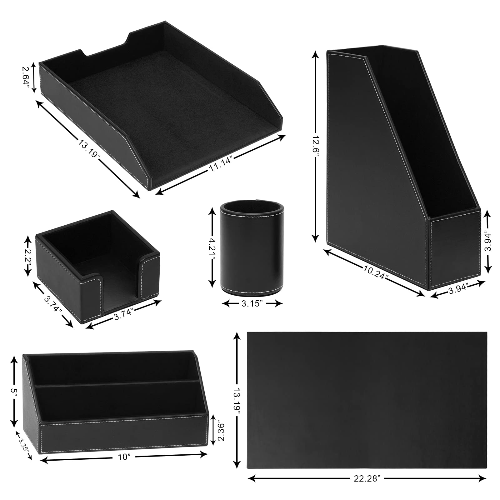 Bürobedarf/Schreibtisch-Organizer-Set mit Leder-Schreibblock, Aktenablage, Zeitschriftenordner, Stifthalter, Haftnotizhalter, Briefbriefsortierer, Arbeitsplatzdekoration für Damen und Herren, Schwarz,