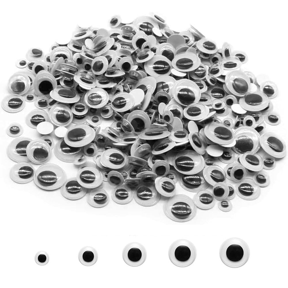 Black Wiggle Googly Eyes with Self-Adhesive, 6mm 8mm 10 mm 12mm 15mm Mixed Packaging (500)