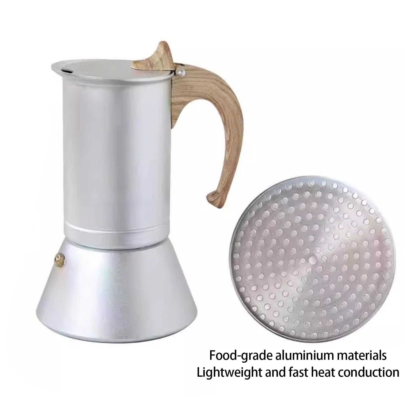 Caffettiere portatili con capacità di 3 tazze Base in lega di alluminio Caffettiera con manico in legno Moka Pot Stovetop Espresso Maker