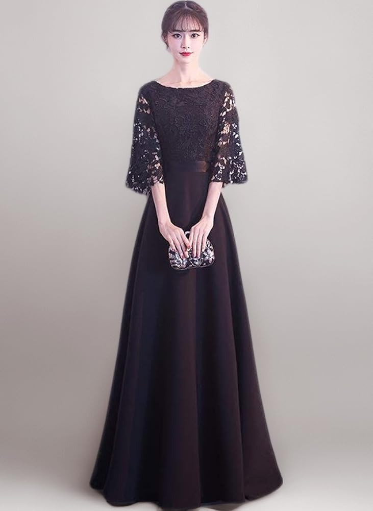 パーティードレス　ロングドレス　Aラインドレス　演奏会　黒　タグつき未使用新品 Amazon | パーティードレス 結婚式 演奏会 ロングドレス 黒 A